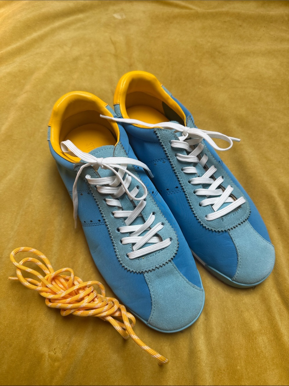 Steve Madden Women’s Retro Runner Sneakers in Sky Blue and Yellow